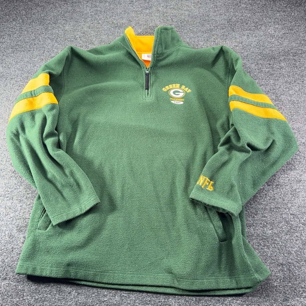 NFL Green Bay Packers Quarter Zip Fleece Pullover Green Gold Mens Large